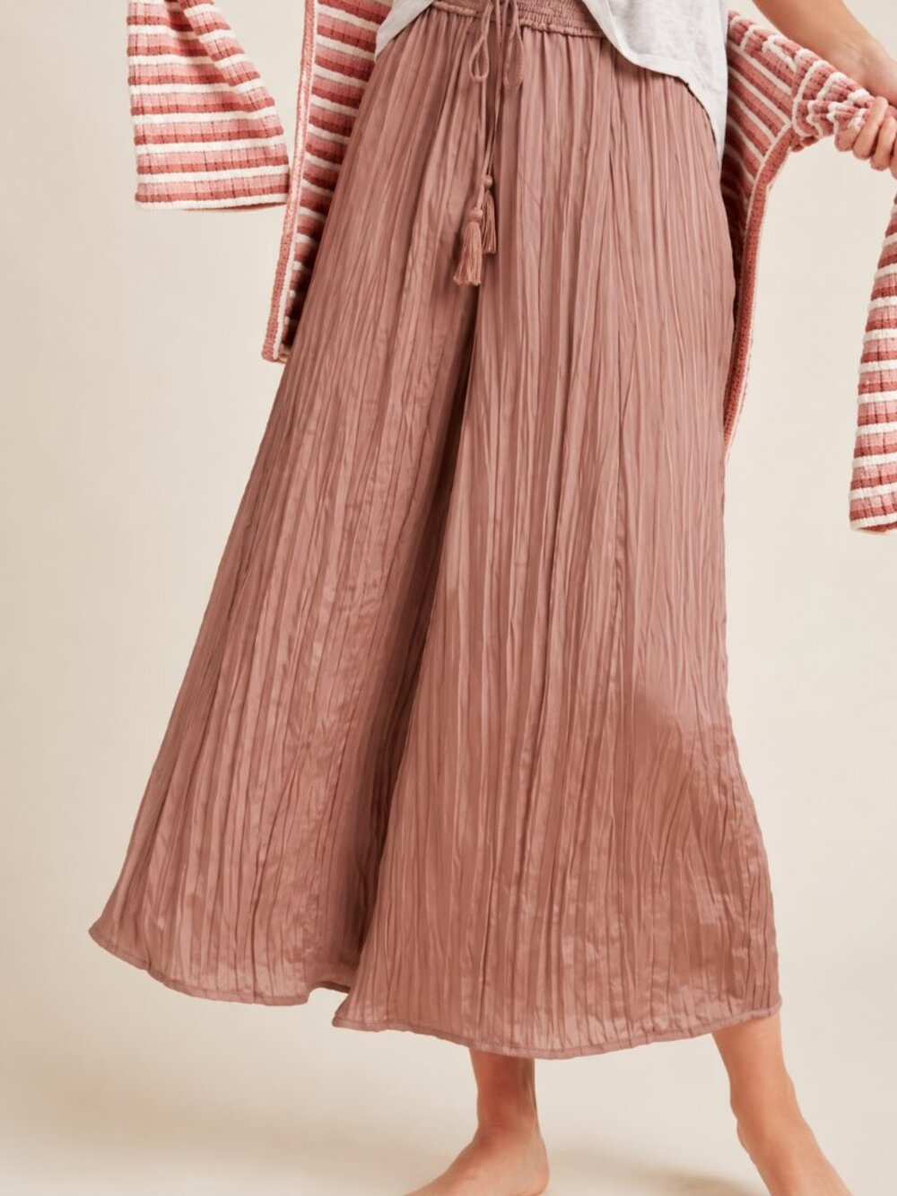 NWT Anthropologie Saturday Sunday Plisse Tassel Pleated Chocolate Wide Leg Pant - Picture 2 of 8
